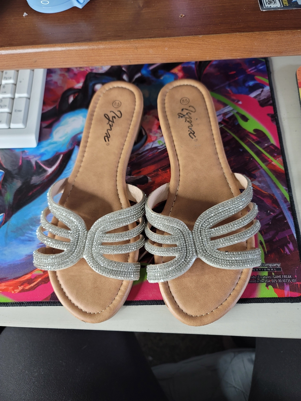 Embellished Silver Slide Sandals for Women - Sparkling Open-Toe Design